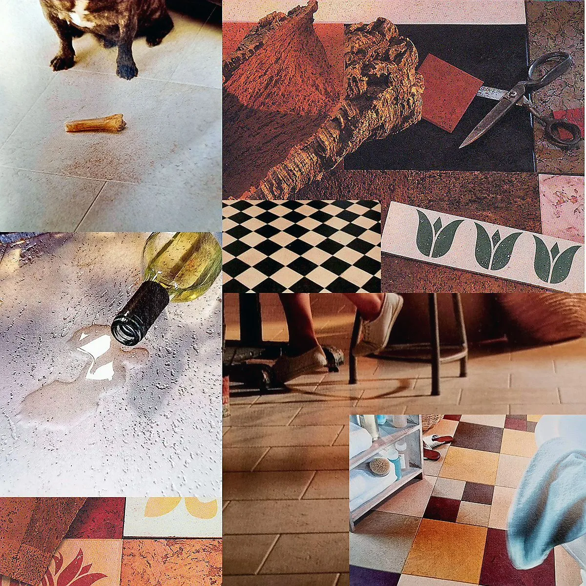 Korkboden-Collage: Vielfalt an Farben, Mustern und Oberflächen