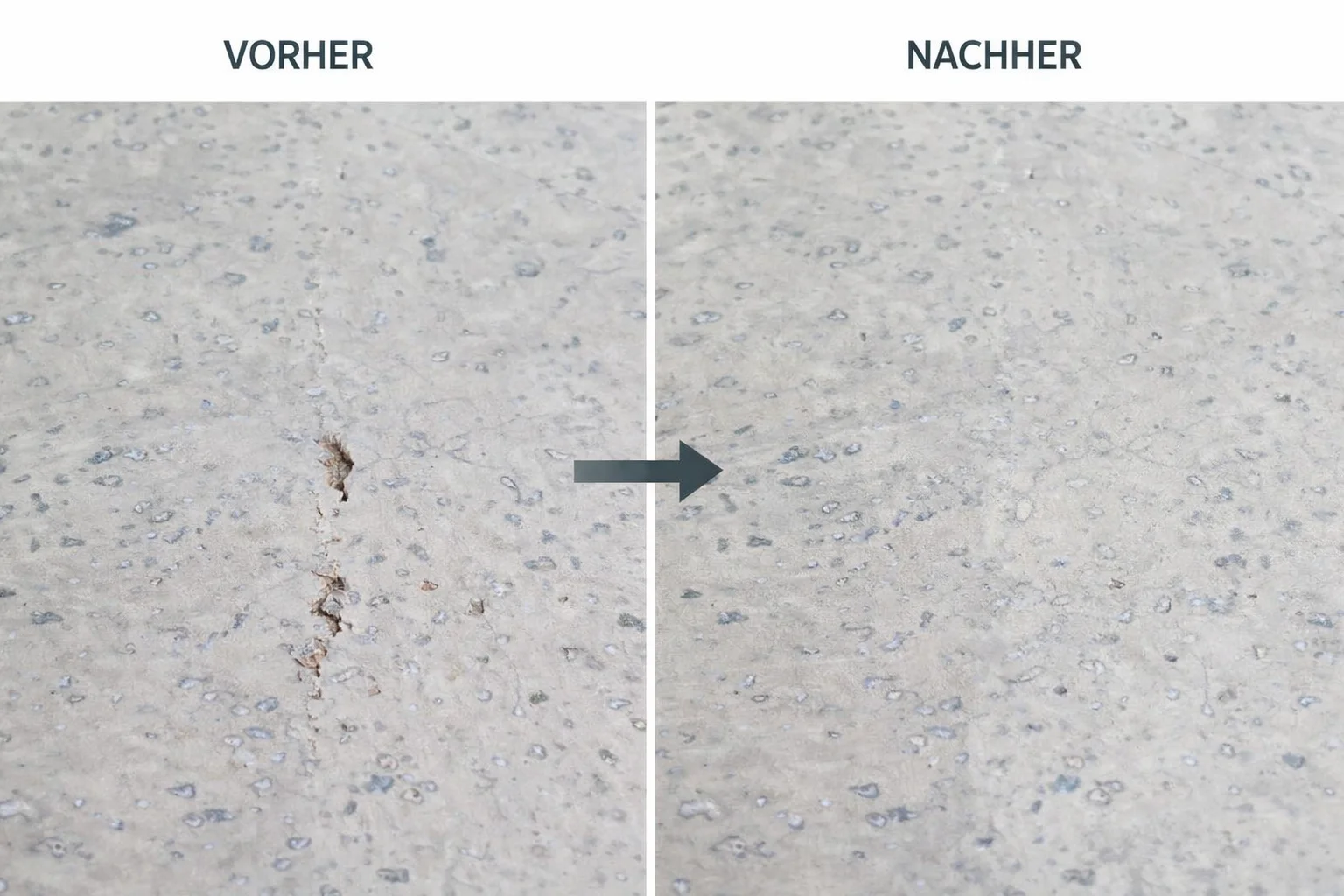 Vorher Nachher Beispiel - beschädigter Korkboden wurde lokal repariert
